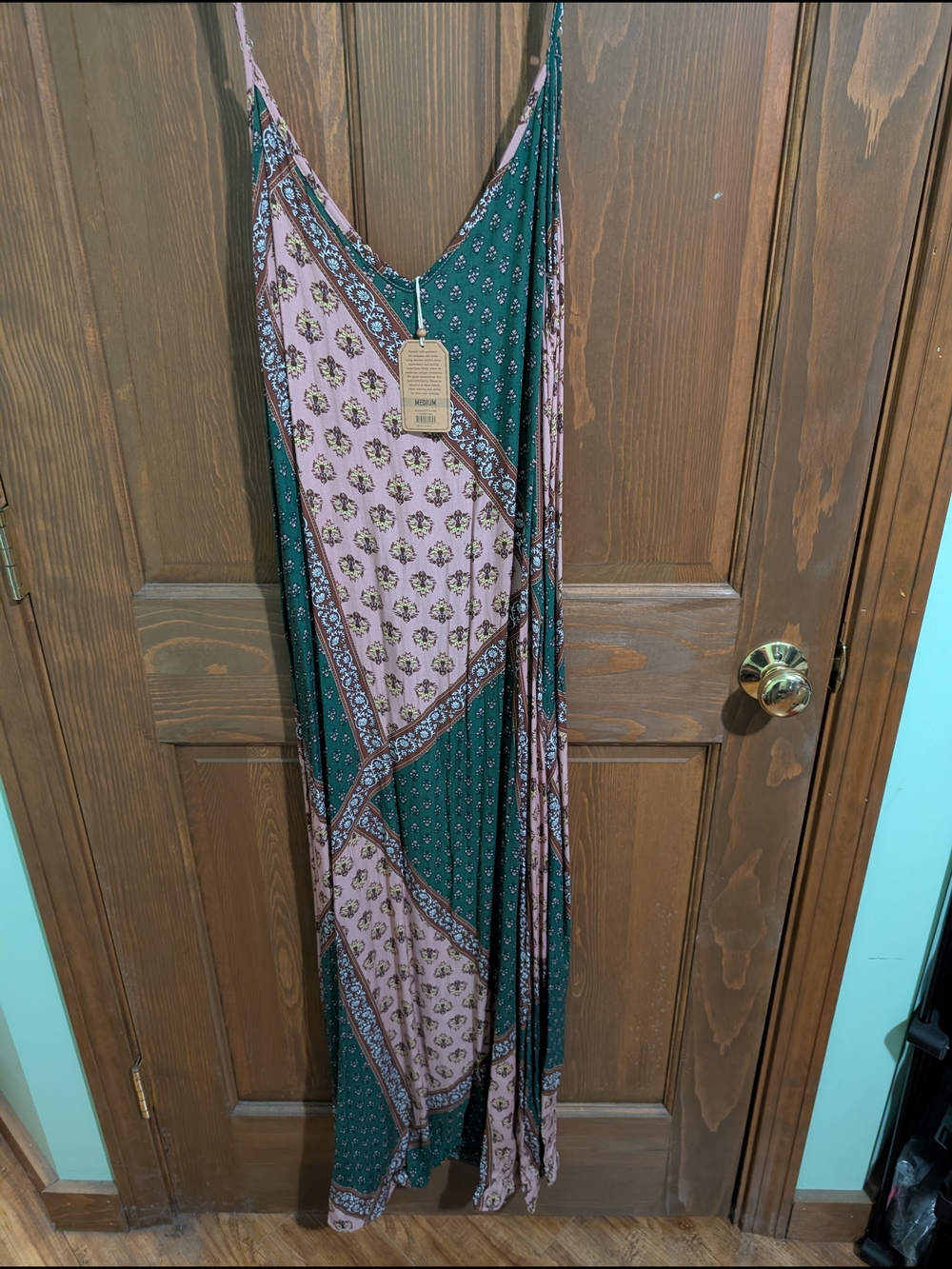 New With Tags NATURAL LIFE Green and Pink Patchwork Maxi Dress